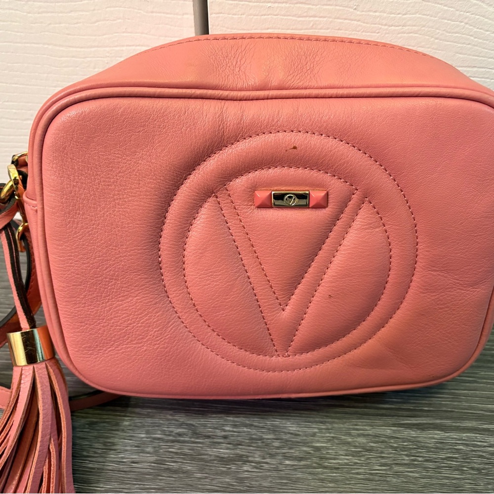 Mario Valentino Pink Quilted Crossbody Bag with V Logo